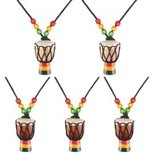 2X(5 Pcs Instrument  Djembe Drum  Pendant African Drum Wooden Necklace  and2996