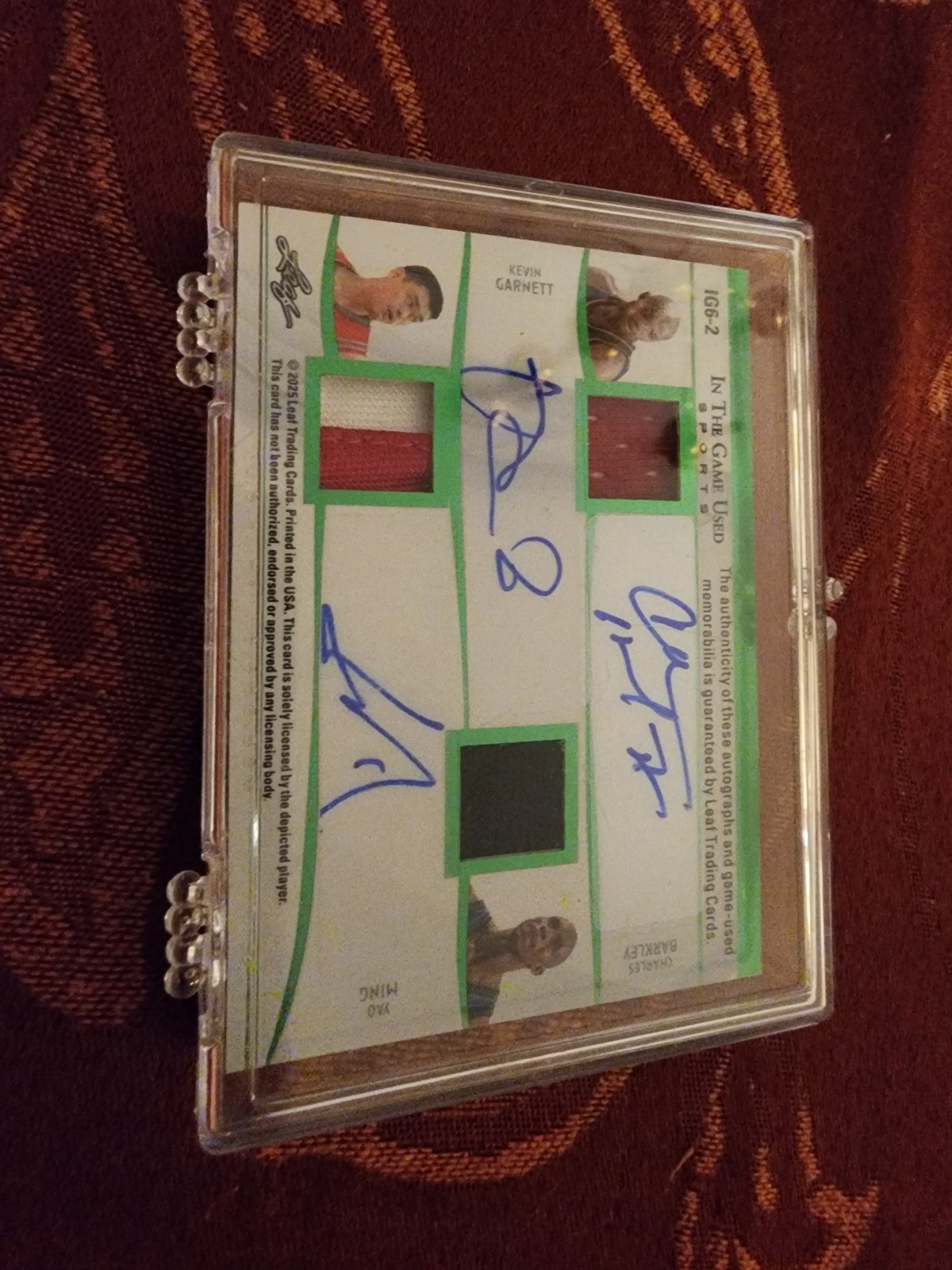 2025-26 Leaf In the Game Used Johnson/Bird/Barkley/Ming/Garnett Auto Patch 1/1 view 2