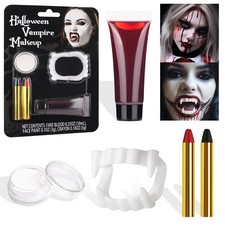 Halloween Vampire Makeup Kit with White Face Body Paint, Fake Blood, Black and