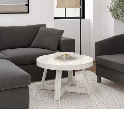 Classic Round Coffee Table White Sand Wirebrush