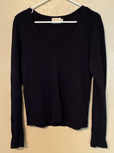 Nation Ltd. Black V-neck Tee Long Sleeve Snap Cuff Size S