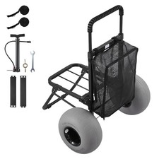 Folding Beach Cart: 12" Sand Wheels, 165lb Load, 34-45" Adjustable Handle