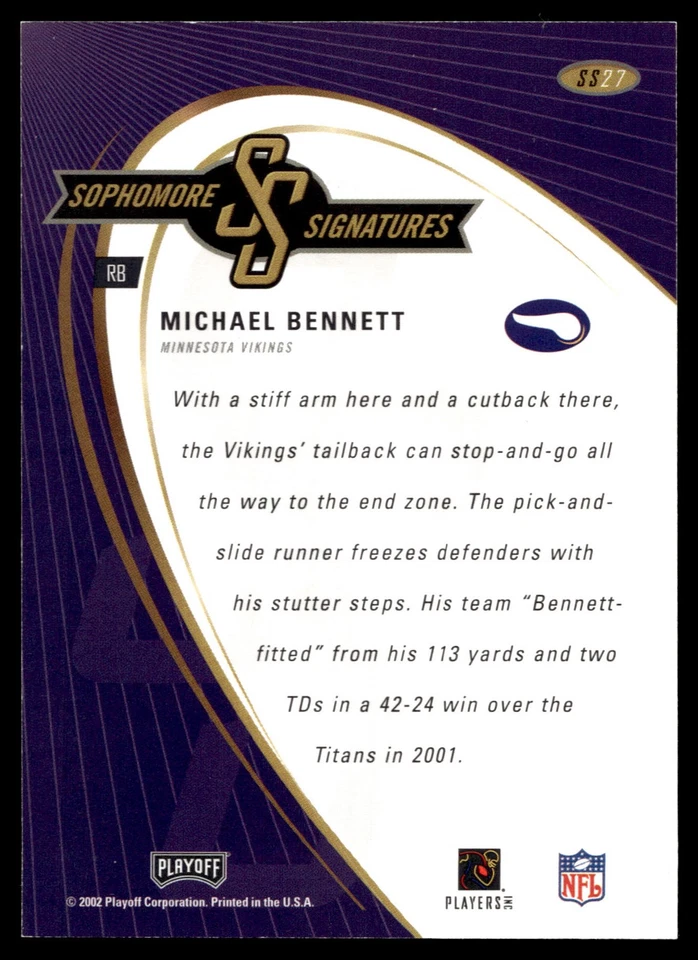2002 Playoff Prestige #SS27 Michael Bennett Sophomore Signatures - Image 2 of 2