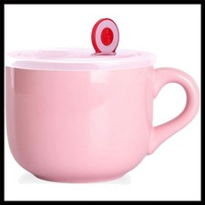 Elegant 22 oz Pink Ceramic Soup Mug with Lid Handle - French Country Style
