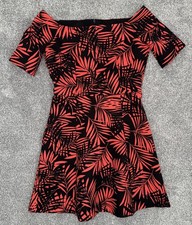 BNWT ZARA WOMAN BLACK RED PALM LEAF BARDOT MINI DRESS SIZE S RRP £25.99