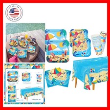 Beach Theme Party Supplies, Summer Pool Pack Includes: Paper Dinner Plates, D...