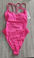 Endless Waves Swimsuit Women M (8-10) Neon Pink Lace Back NWT UFP 50+