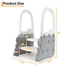 Grey Toddler Step Stool 2-Step with Handrails Non-Slip Child Standing Tower