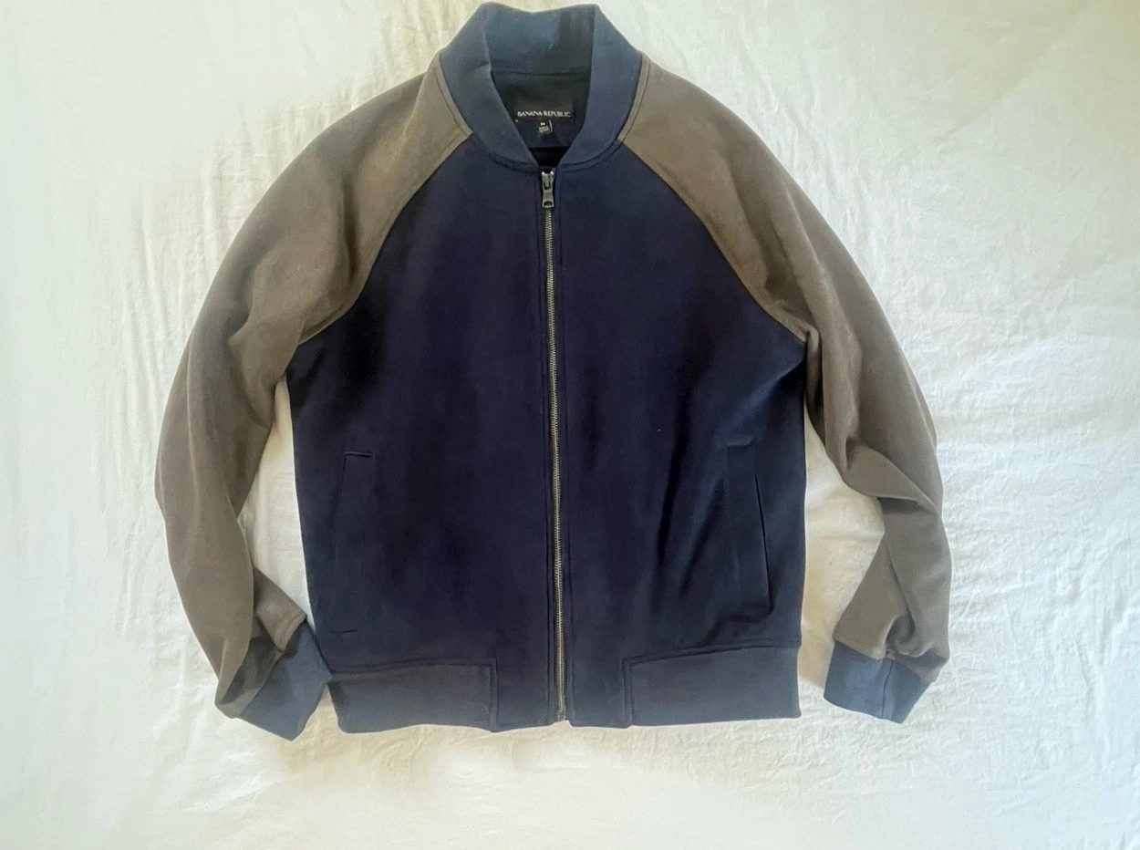 Banana Republic Men’s Full Zip Colorblock vegan suede bomber M image 1