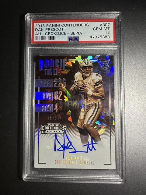 DAK PRESCOTT 2016 CONTENDERS SEPIA CRACKED ICE AUTO ROOKIE #/24 PSA 10 Gem Mint