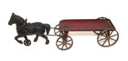 Vintage Cast Iron & Sheet Metal One Horse Drawn Dray Wagon 13"