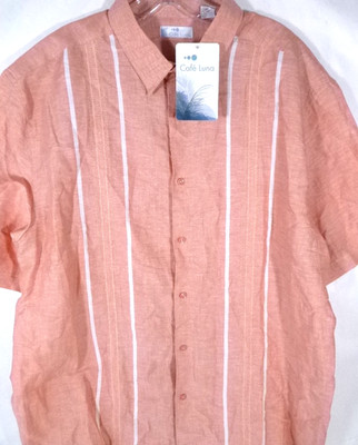 Cafe Luna-Mens Short Sleeve-Casual Button Down Shirt-XL-NEW w/Tags! Pink Coral