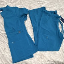 koi Sapphire Women  s Scrub Set Top  Pants S Blue Solid Polyester Knit