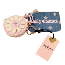 Juicy Couture Card Holder Denim Daisy Coin Purse Set Y2K Pink Floral Wallet New