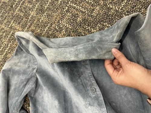 Vintage 90s Slate Grey Suede Shacket Minimalist Utility Leather Shirt Jacket M image 5