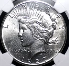 1927 PEACE DOLLAR NGC MS 63 CRISP AND SPARKLING SILVERY SATIN LUSTER, STRONG