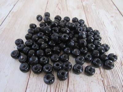Black Opaque Glass Crow Pony Beads Jewelry Craft Bead Necklace 100 pcs 9 x 6MM