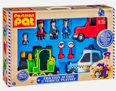 NEU BOX POSTMAN PAT Friction Action 3 Fahrzeug Spielset Zug Polizeiauto Van JESS