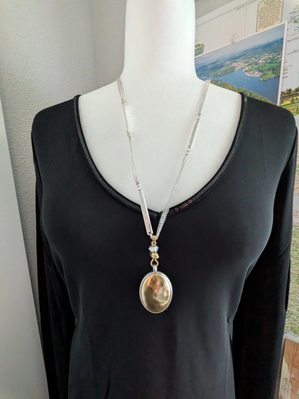 Lucky Brand Gold Silver Tones Pendant Necklace Reversible - product detail image 1