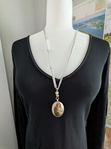 Lucky Brand Gold Silver Tones Pendant Necklace Reversible  video thumbnail