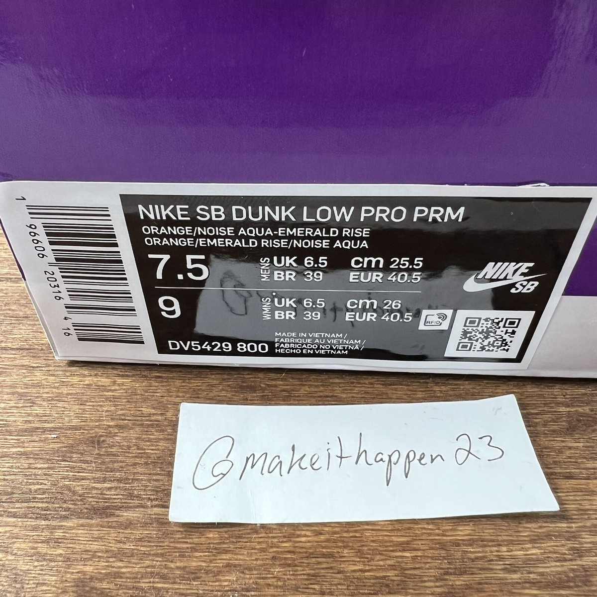 Nike SB Dunk Low Orange Emerald Rise Aqua DV5429-800 Men Size 7.5