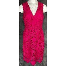 Laundry Shelli Segal Women's Bright Pink Deep V neck Lace Dress sz 6 (14567)