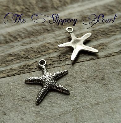 10 Starfish Charms Antique Silver Tone Nautical Pendants Ocean Set Sea Life 20mm