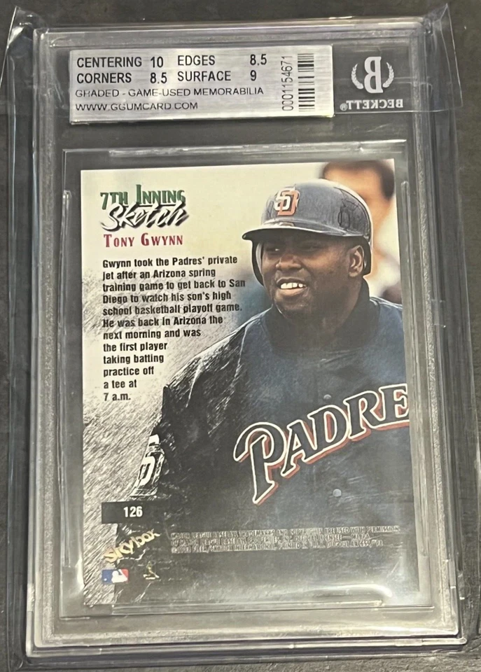 Skybox Dugout Axcess #126 1998 Tony Gwynn séptima entrada boceto BGS 8,5 + juego usado Foto 3 de 3