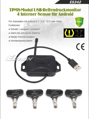ES342 TPMS Module Reifendruck mit 4 Intern Sensors USB For Android Autoradios