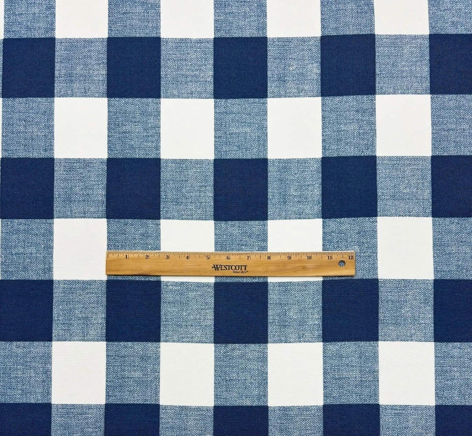 DESIGNER ANDERSON ZAFFRE BLUE CHECK WHITE PLAID  OUTDOOR FABRIC BY YARD 54"W - Image 3 of 4