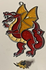 Vintage Mythical Flying Winged Dragon Suncatcher Sun Catcher Ornament Red PIN