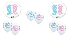 BABY Shower Gender REVEAL GIRL BOY Pink Blue He She ? 8 Mylar & Latex Balloons C