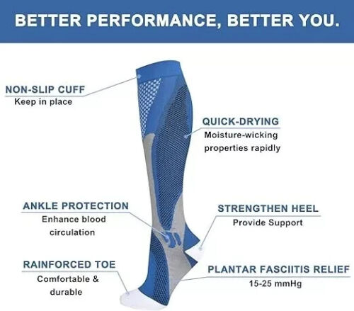 Compression Socks Men & Women Varicose Veins Anti-Fatigue Flight Travel Running - Picture 4 of 15