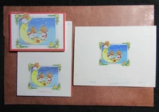 CHRISTMAS Teddy Bears on Cresent Moon 9.5x7" Greeting Card Art X9006 w/ 17 Cards