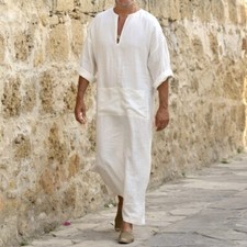 Linen Soft Robes Dubai Arabic Islamic Dress Clothing Traditional Costumes