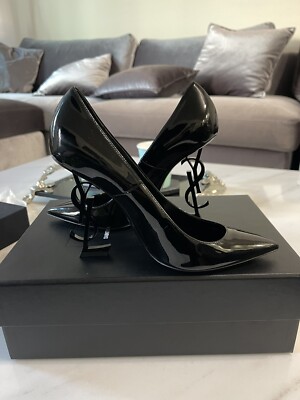 YSL ブラック ハイヒール ポインテッドトゥ YSL OPYUM PUMPS IN PATENT LEATHER WITH BLACK HEEL SIZE 38 (US 8