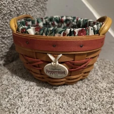 Longaberger Tree Trimming 1999 Peppermint Basket Protector Liner Tie-on Red