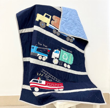 Handmade Transportation Embroidered Hand Stitch Baby/Toddler Cotton Crib Quilt