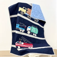 Handmade Transportation Embroidered Hand Stitch Baby/Toddler Cotton Crib Quilt