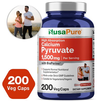 Calcium Pyruvate 1500mg 200 Vegetarian Caps (Non-GMO)