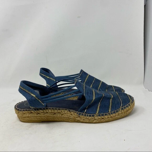 Toni Pons Women s Nuria Blue and Gold Espadrilles Size 40 eBay