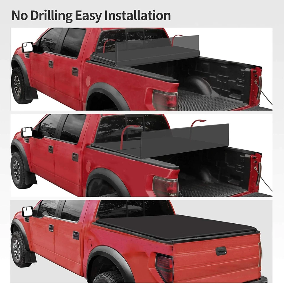 OEDRO 5ft Tri-Fold Tonneau Cover For 2005-2026 Nissan Frontier Truck Bed Cover - Image 3 of 4