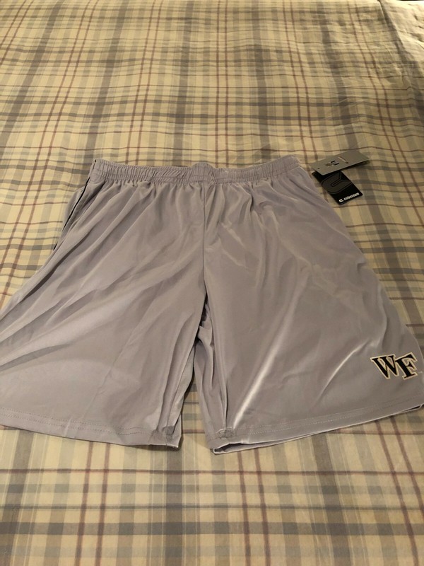 WAKE FOREST SHORTS-LARGE-WHITE/GRAY-COLOSSEUM ATHL-100% POLYESTER-NEW WITH TAGS 