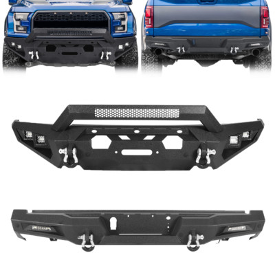 For 2015-2017 Ford F150 F-150 Black Front / Rear Bumper W/ Spotlights & D-Rings