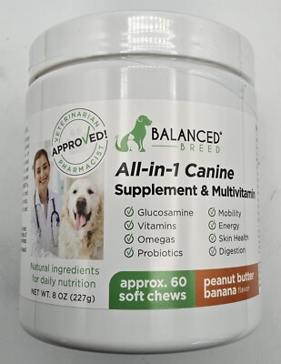 60 Ct Soft Balanced Breed Dog Canine Supplement+Multivitamin Peanut Banana READ
