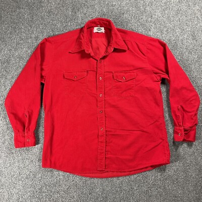 VINTAGE 60s Mohawk Red Corduroy Shirt Size XL Rockabilly Cotton