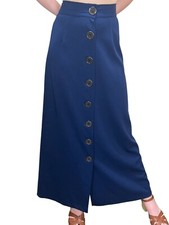 Sz S Vtg 60s 70s MAXI Skirt Button Front Navy Blue Textured Knit