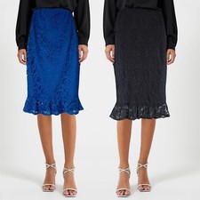 WALLIS Lace Midi Skirt Peplum Frill Hem Stretch Fit Elastic Waist