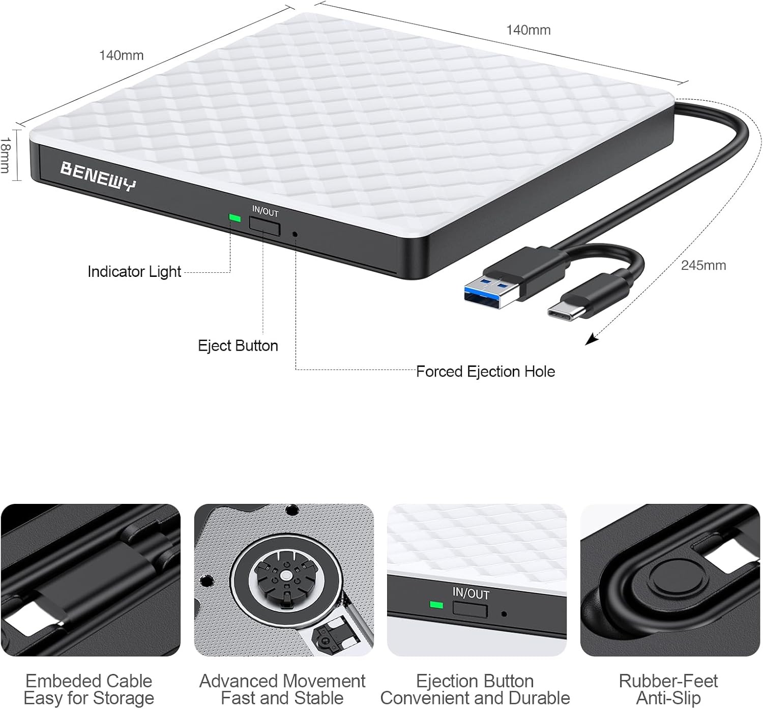 Graveur DVD CD externe USB 3.0 double couche lecteur optique Plug and Play - 4