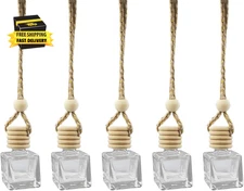 5PCS Hanging Car Air Freshener Essential Oil Diffuser Charm- 8Ml Empty Glass Bot